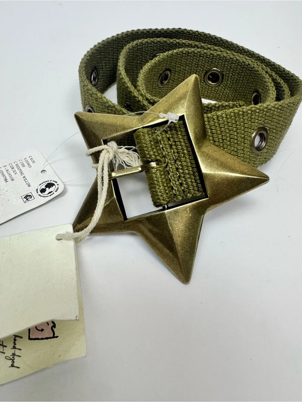 Free People Zoa Hip Belt Weeping Willow Green Star Buckle M/L